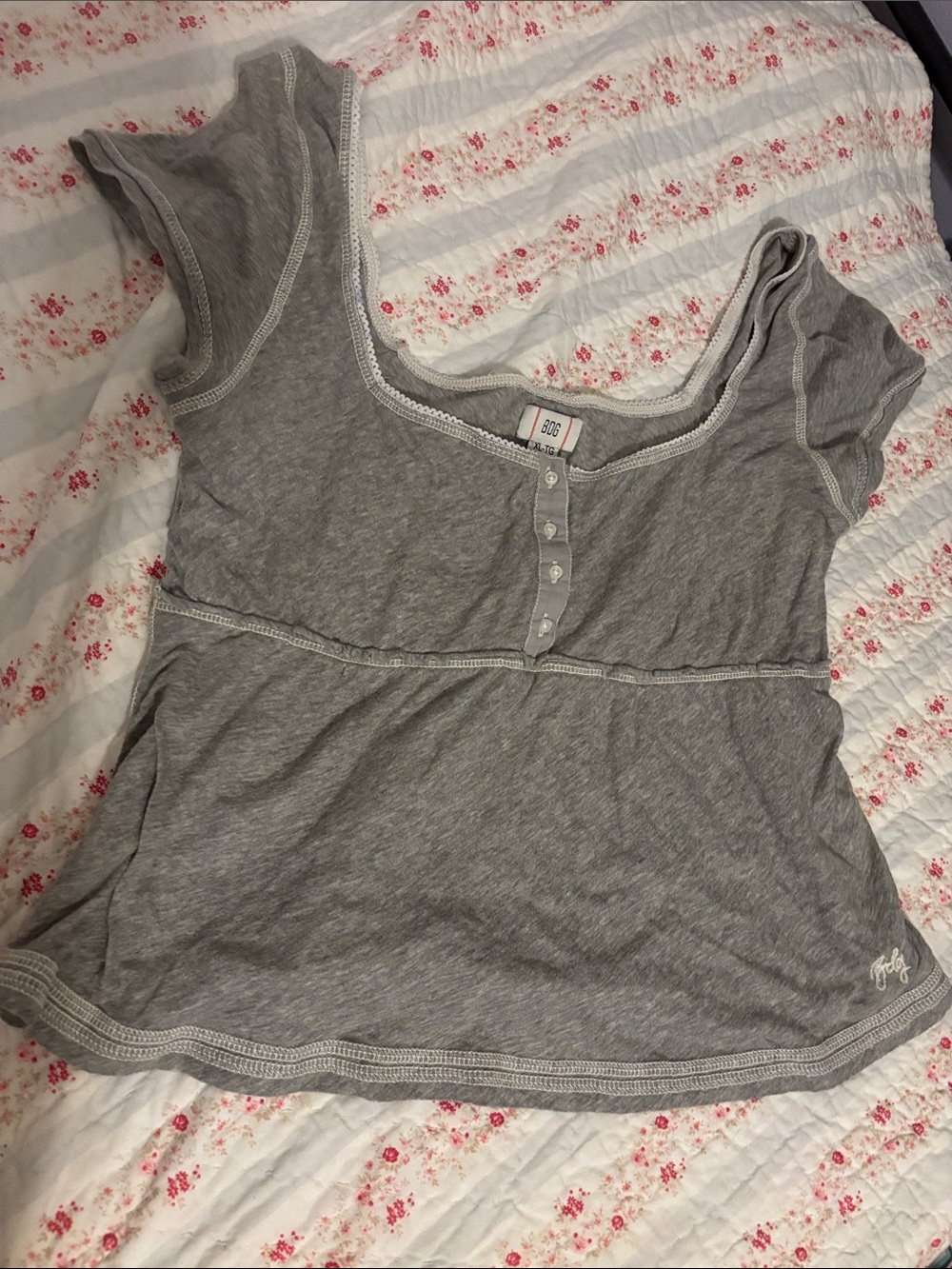 BDG Gray Scoop-Neck Henley Peplum Top